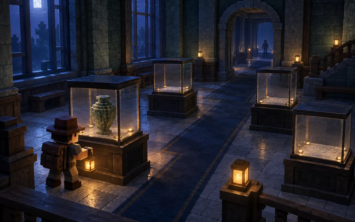 Concept illustration of a mysterious museum gallery with missing relics