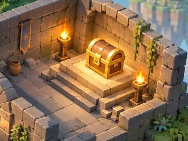 Detail of the mini dungeon concept illustration: a treasure chest waiting in the final room