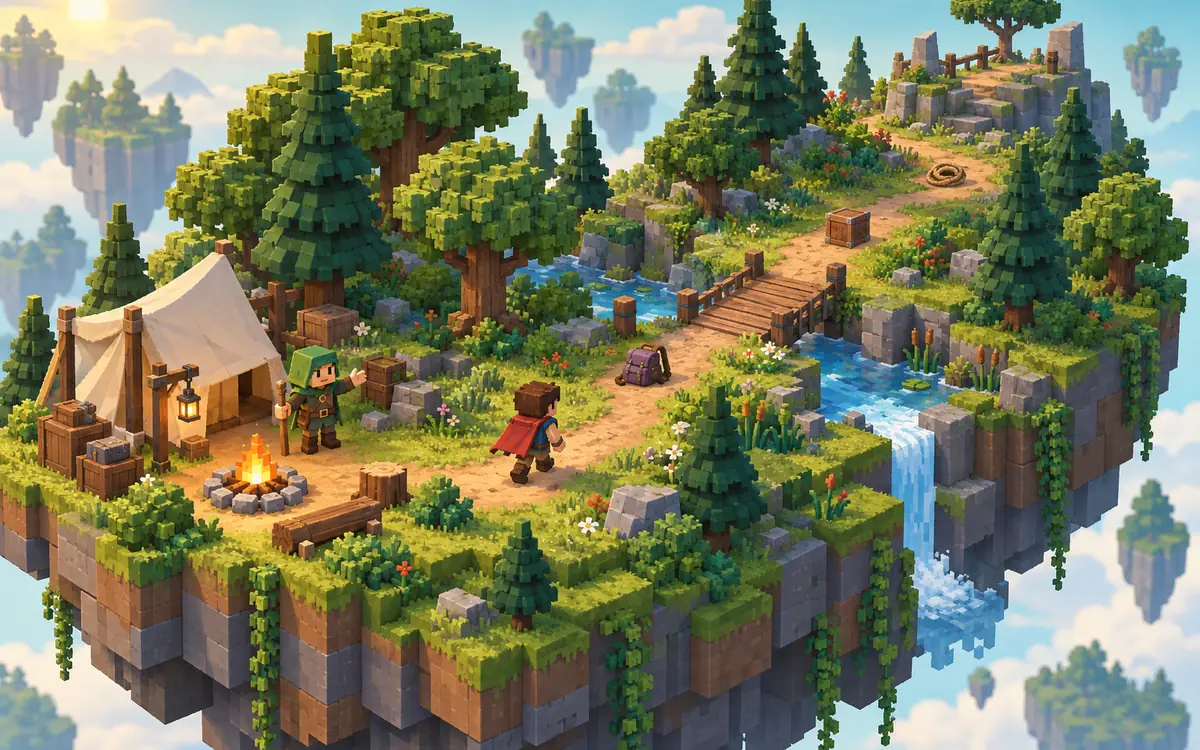 Concept illustration of a ranger camp and woodland quest